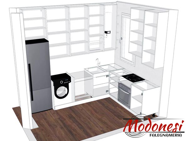 Cucina angolare moderna Milano: cucina bianca render 2