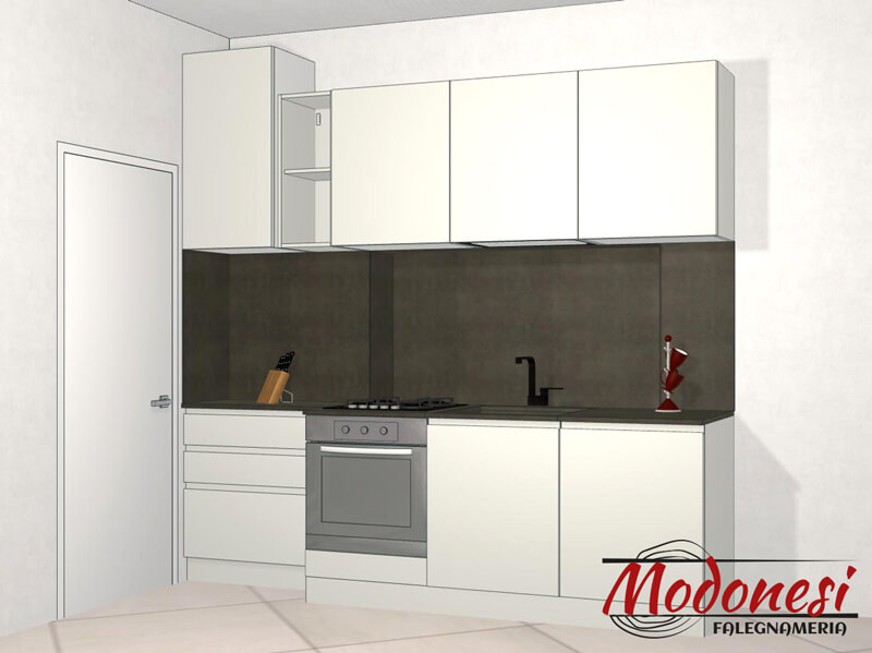 Cucina Su Misura Milano In Bilaminato Bianco Opaco Render 01
